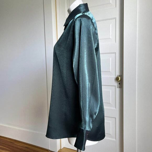90s/00s button down metallic green blouse - Picture 2 of 4